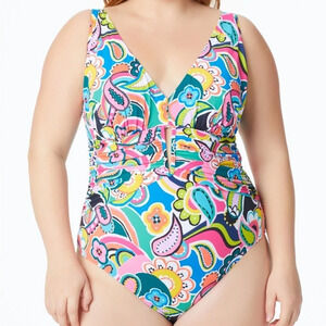 Bleu by Rod Beattie Keyhole‎ Ruched Side Swimsuit Plus Size 20W NWT